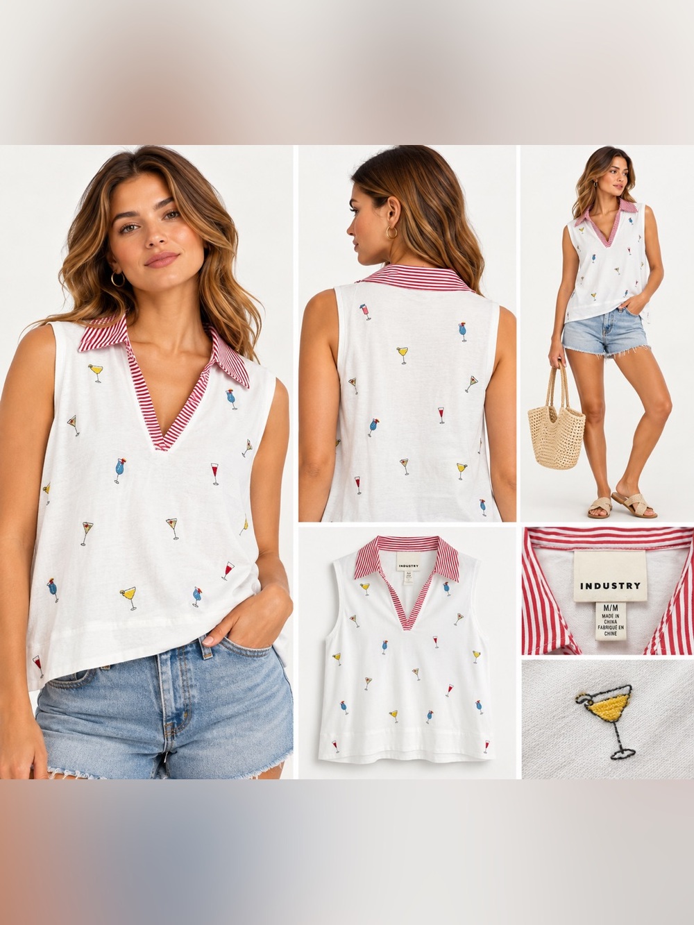Industry Republic Clothing White Cocktail Embroidered Sleeveless Top M NWT